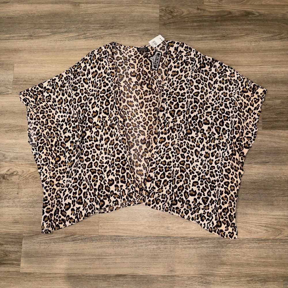 Angie Leopard Print Kimono Wrap Ivory Black Animal Print Rayon 3X P9M54-W745 NEW